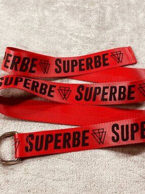 Superbe Webbing Belt Mens 2XL Red Canvas Silver Tone Buckle D Ring Hip Hop